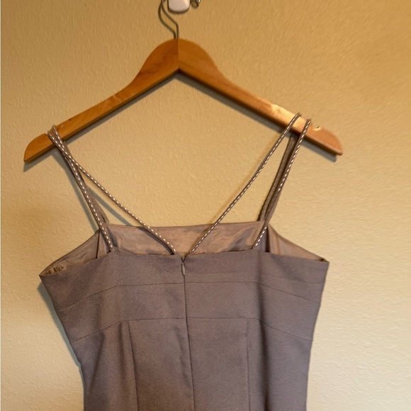 Watters and Watters Taupe Crepe Faux Peral Strap Maxi Bridesmaid Dress 6 - Picture 6 of 6